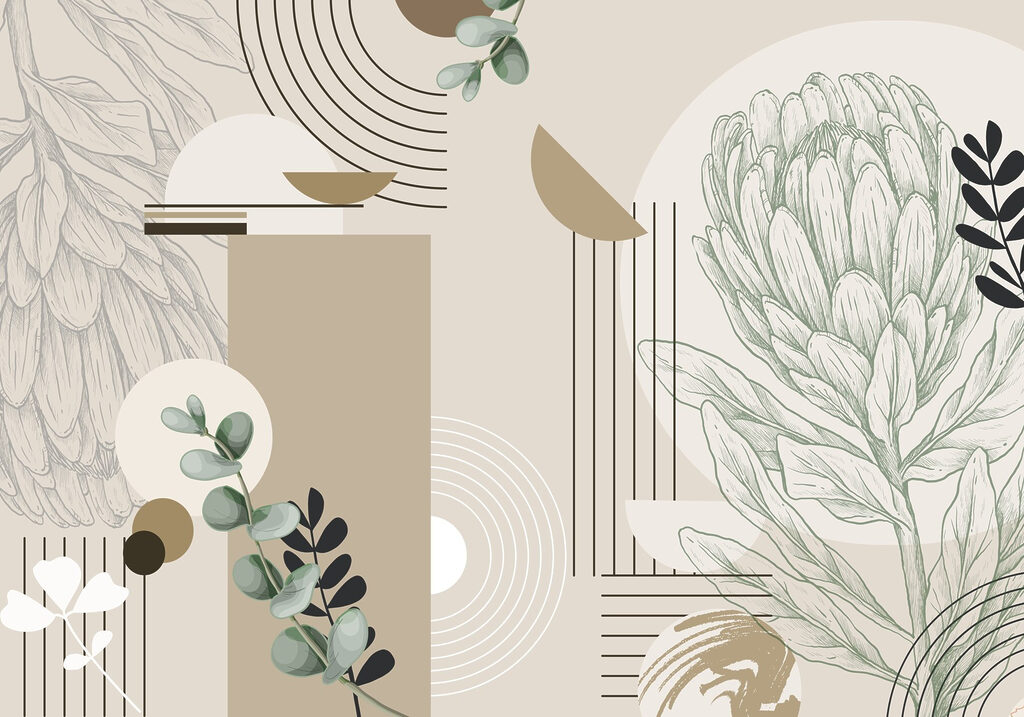 Papel pintado con una planta y hojas Papel pintado con una planta y hojas