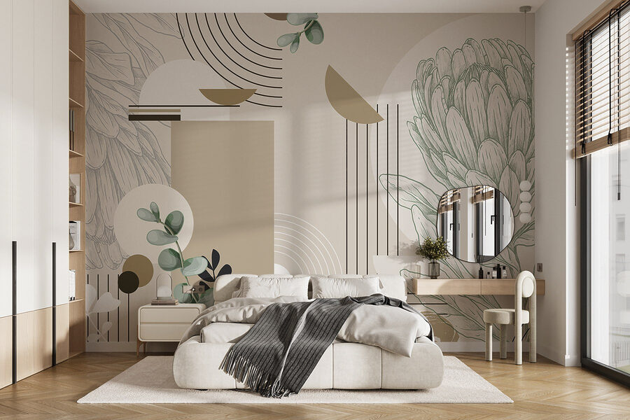 Papel pintado con una planta y hojas