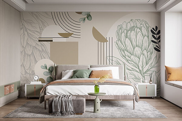 Papel pintado con una planta y hojas Papel pintado con una planta y hojas