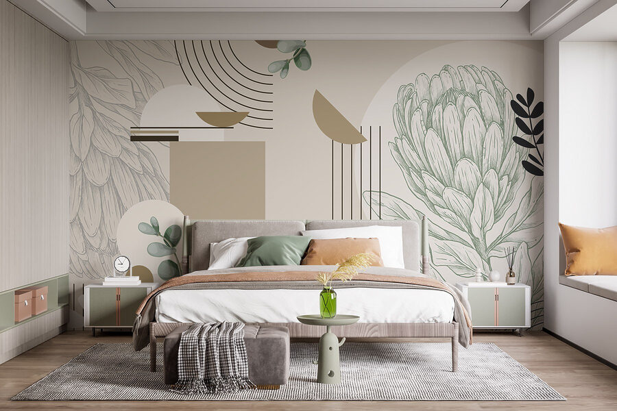 Papel pintado con una planta y hojas