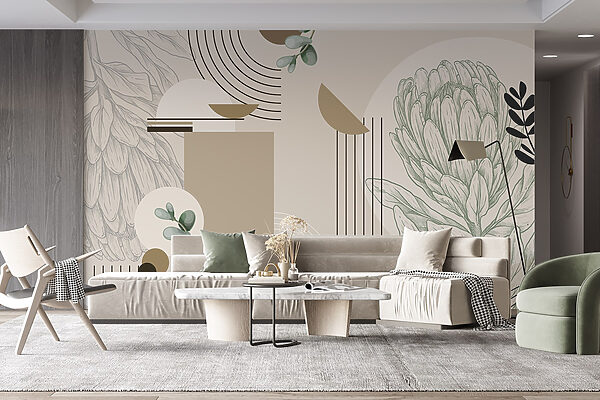Papel pintado con una planta y hojas Papel pintado con una planta y hojas