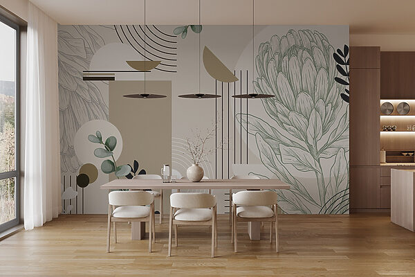 Papel pintado con una planta y hojas Papel pintado con una planta y hojas