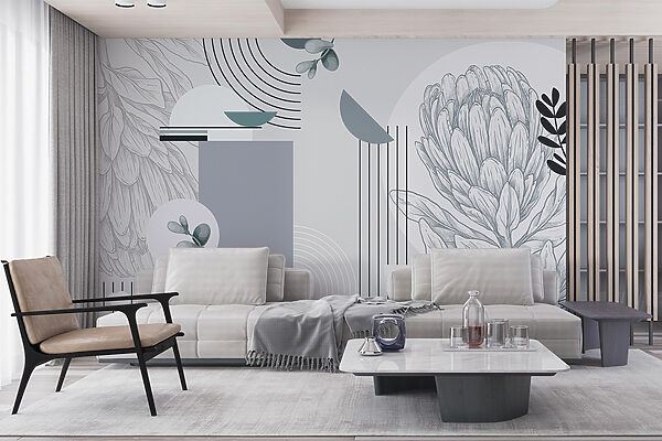 Papel pintado con una flor y hojas Papel pintado con una flor y hojas