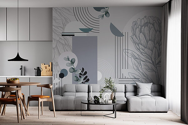 Papel pintado con una flor y hojas Papel pintado con una flor y hojas