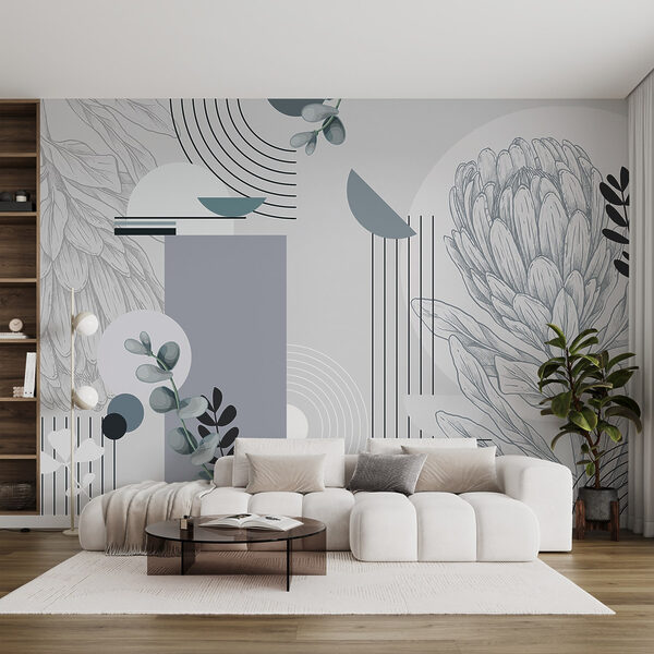 Papel pintado con una flor y hojas Papel pintado con una flor y hojas