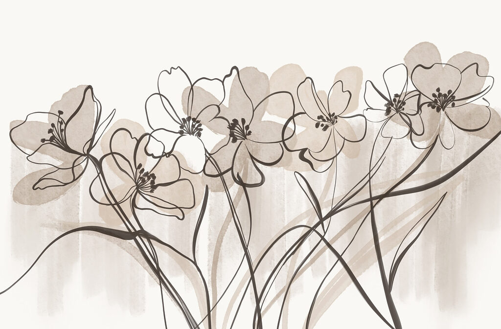 Línea de flores sobre fondo blanco Línea de flores sobre fondo blanco