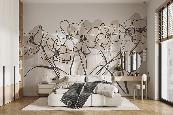 Línea de flores sobre fondo blanco Línea de flores sobre fondo blanco