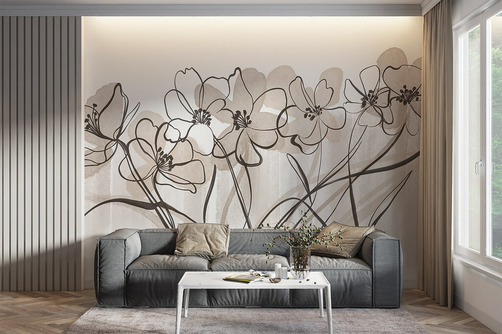 Line of flowers on a white background Line of flowers on a white background