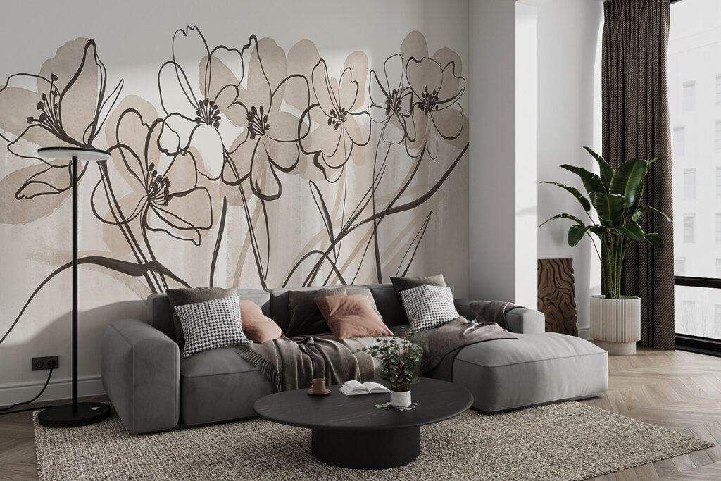 Line of flowers on a white background Line of flowers on a white background