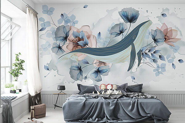 Ballena con flores y hojas Ballena con flores y hojas