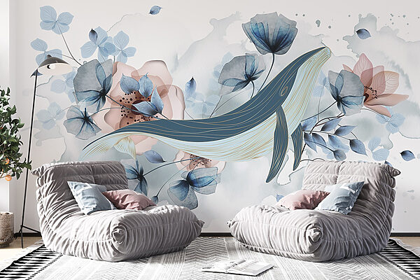 Ballena con flores y hojas Ballena con flores y hojas