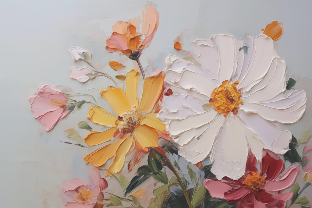 Pintura de flores sobre una superficie blanca Pintura de flores sobre una superficie blanca
