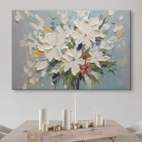 Painting of flowers on a blue surface Painting of flowers on a blue surface