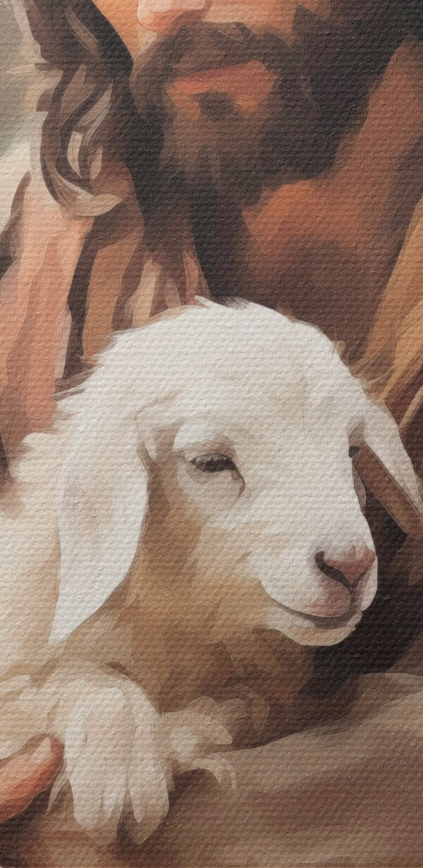 Painting of a man holding a lamb