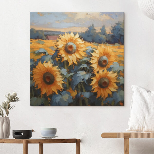 Cuadros Cuadros Cuadro de girasoles en un campo (SKU: s43359)