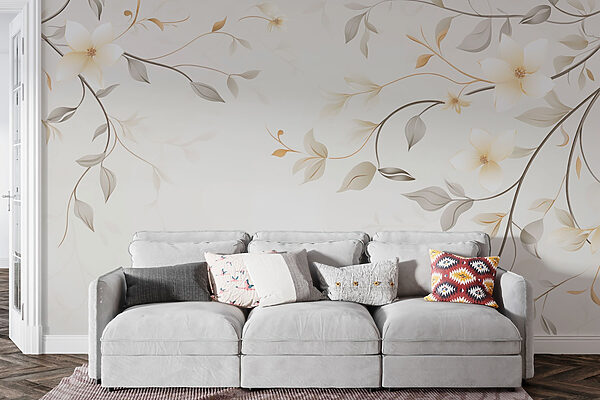 Fotomurales Fotomurales Diseño floral en blanco y marrón (SKU: w03439)