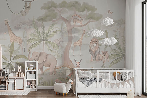 Papel pintado con animales y árboles Papel pintado con animales y árboles