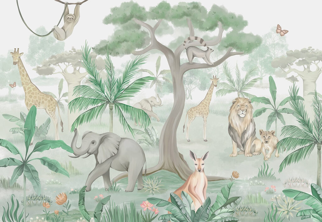 Papel pintado con animales y árboles Papel pintado con animales y árboles
