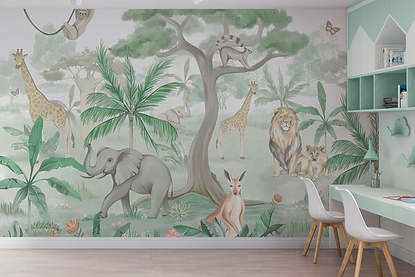Papel pintado con animales y árboles Papel pintado con animales y árboles