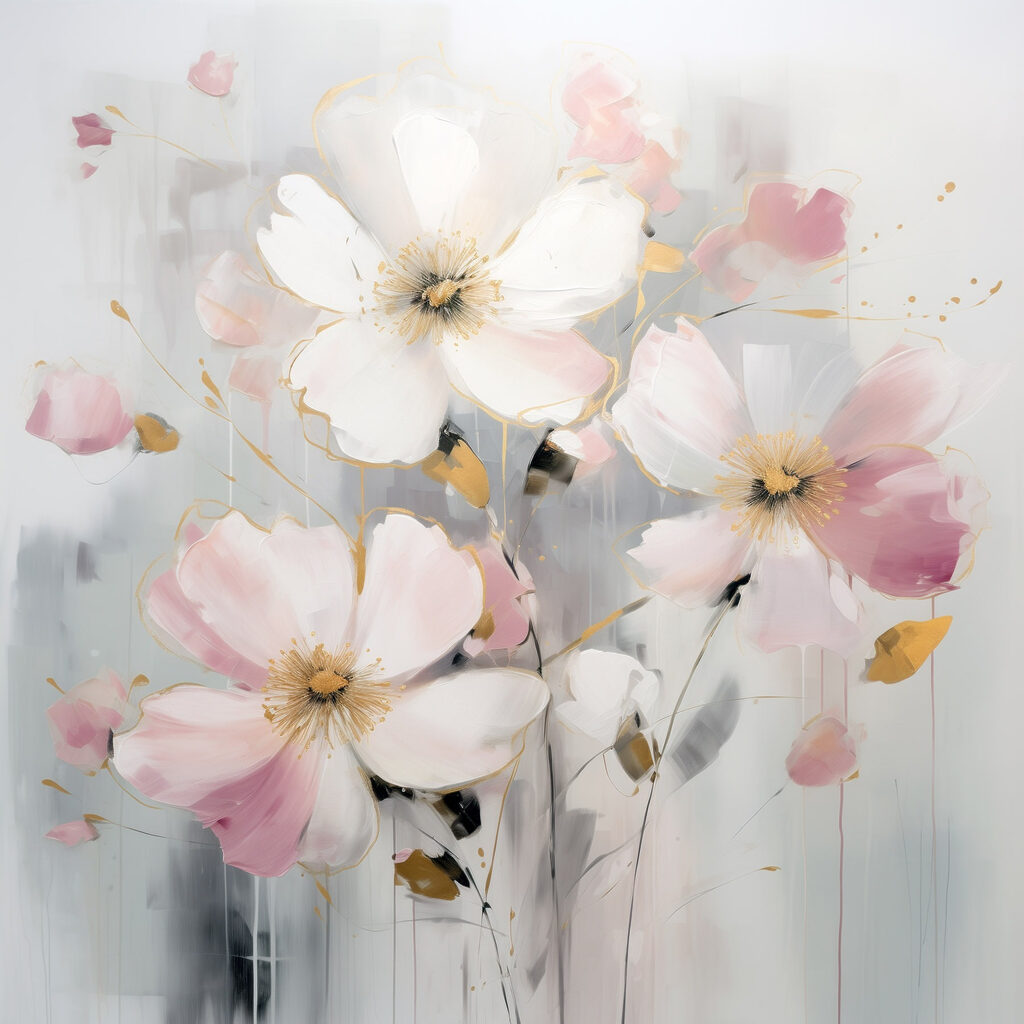Painting of flowers on a grey background Painting of flowers on a grey background