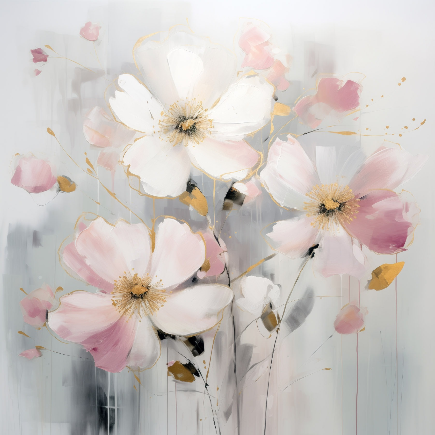 Painting of flowers on a grey background Painting of flowers on a grey background