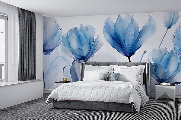 Fotomurales Fotomurales Flores azules y blancas (SKU: w03423)