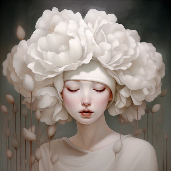 Woman with white flowers on her head Woman with white flowers on her head