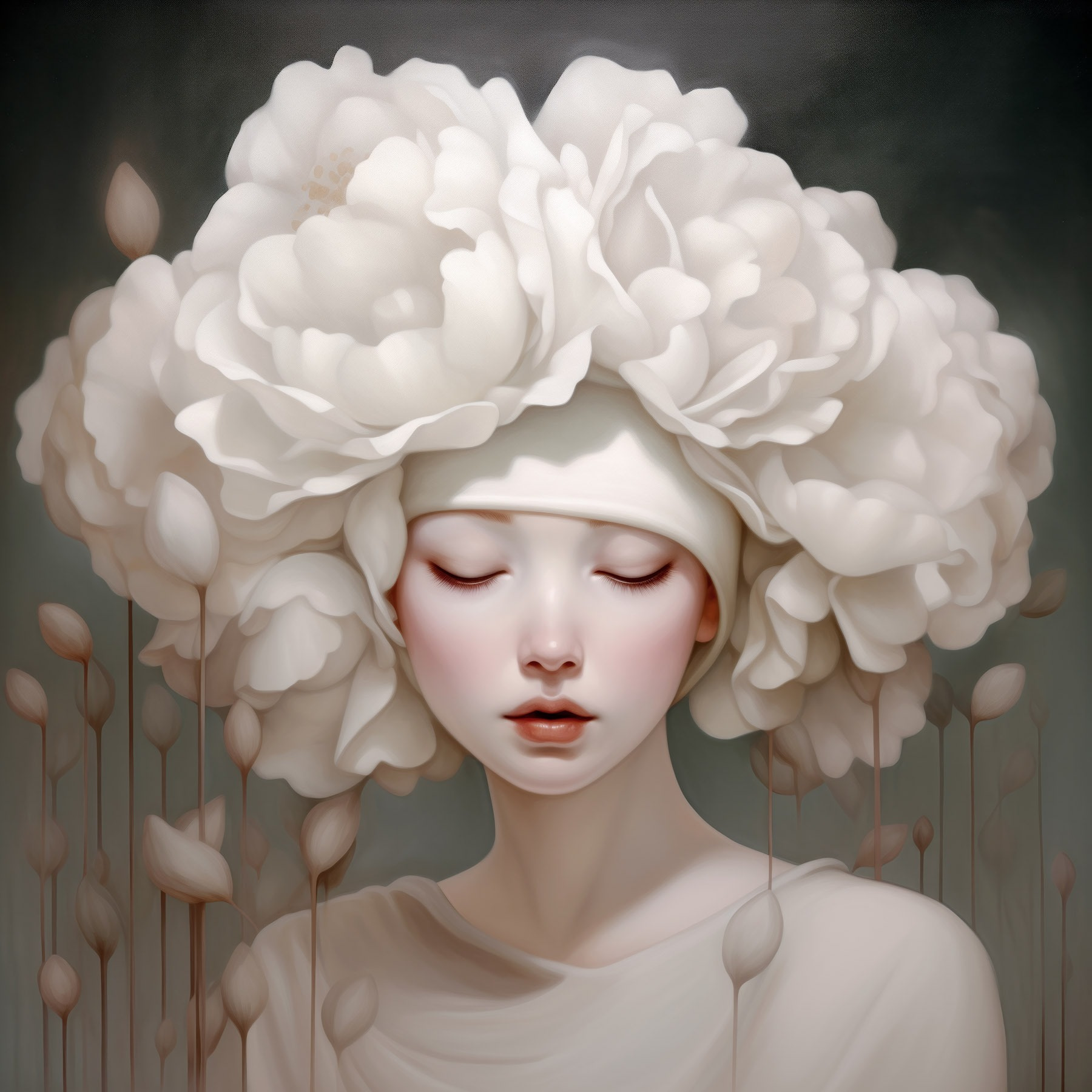 Woman with white flowers on her head Woman with white flowers on her head