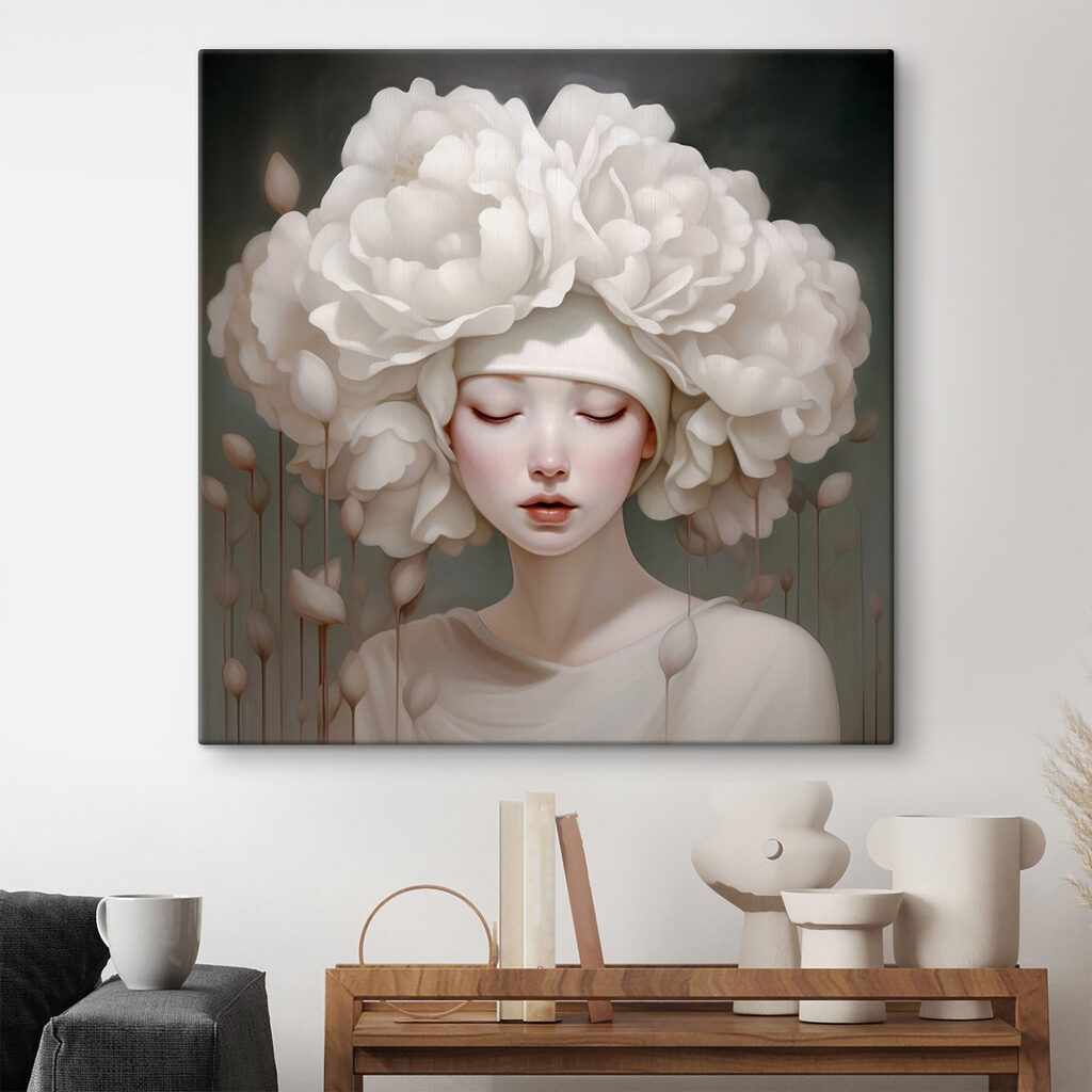 Woman with white flowers on her head Woman with white flowers on her head