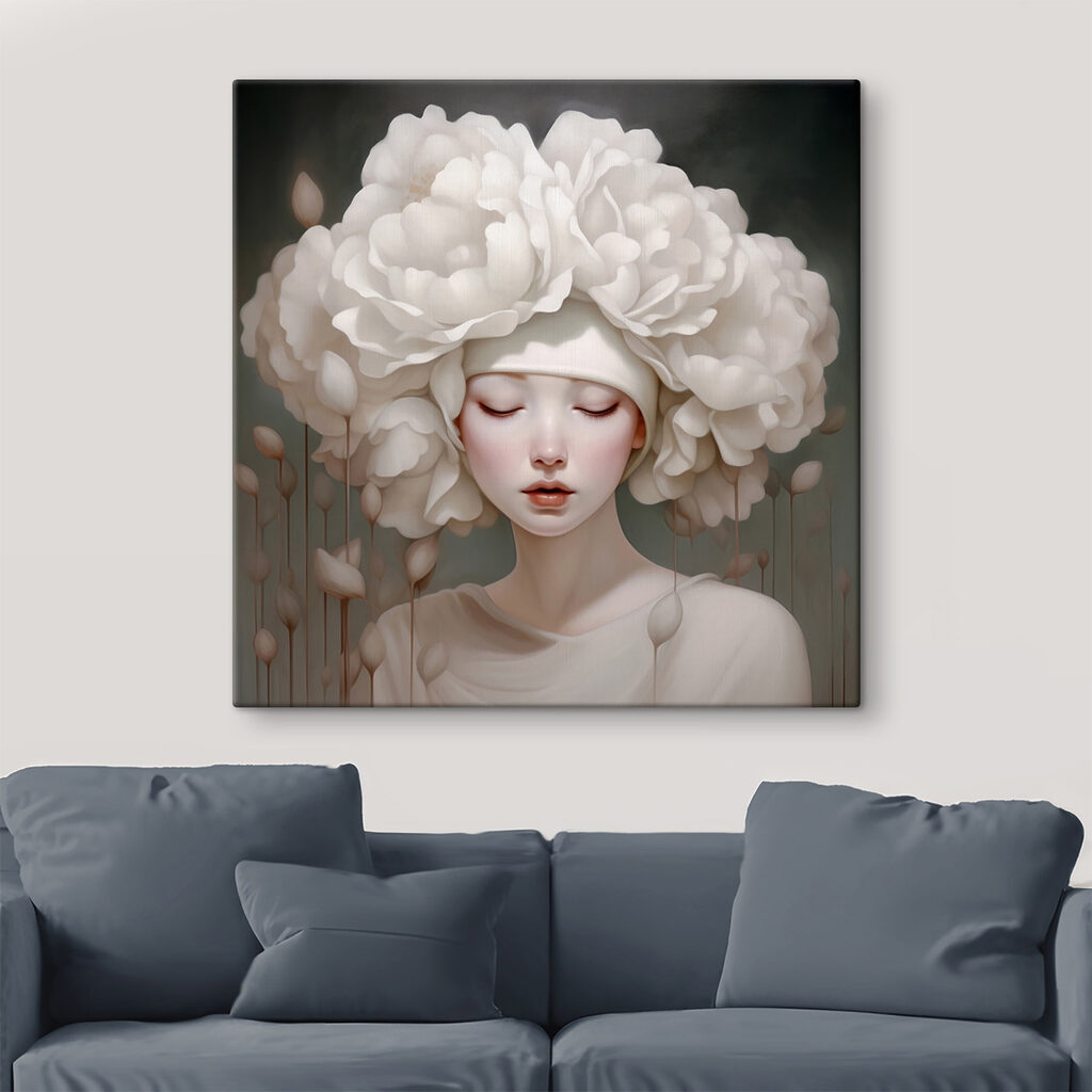Woman with white flowers on her head Woman with white flowers on her head