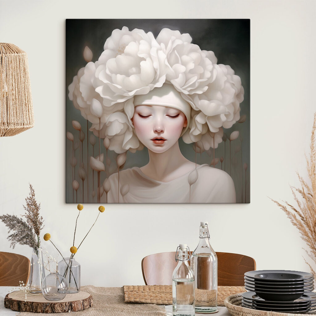 Woman with white flowers on her head Woman with white flowers on her head