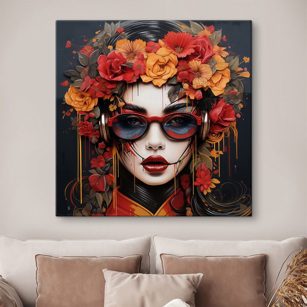 Cuadros Mujer con flores en el pelo y gafas (SKU: s43362) Cuadros Cuadros Mujer con flores en el pelo y gafas (SKU: s43362)