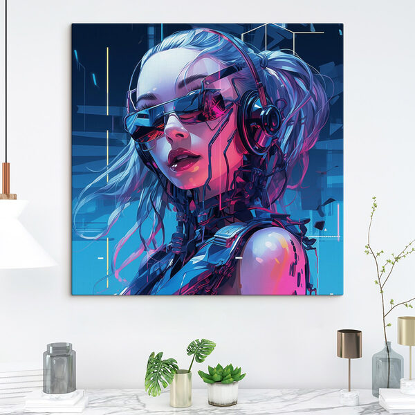 Mujer con auriculares y gafas de sol Cuadros Mujer con auriculares y gafas de sol