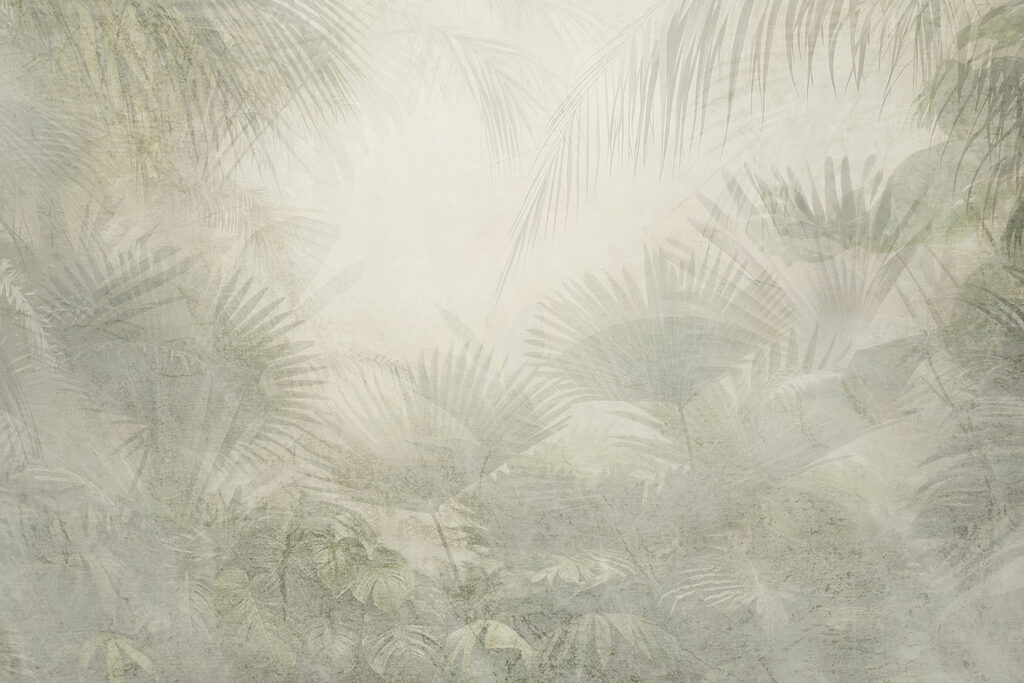 White background with palm leaves