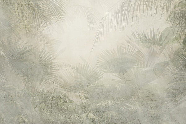 White background with palm leaves