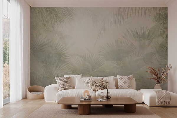 White background with palm leaves