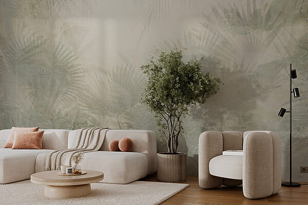 White background with palm leaves