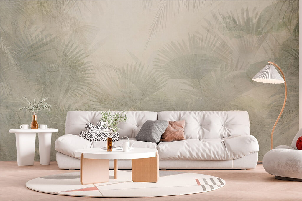 White background with palm leaves