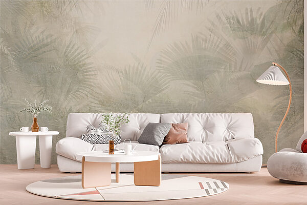 White background with palm leaves