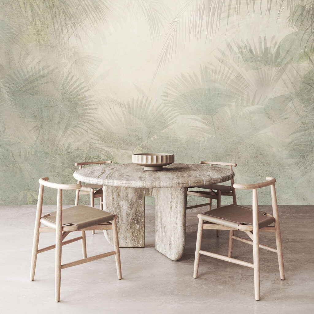 White background with palm leaves