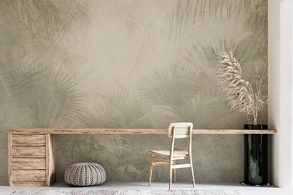 White background with palm leaves