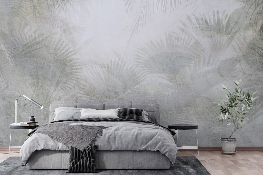 Foggy background with palm trees