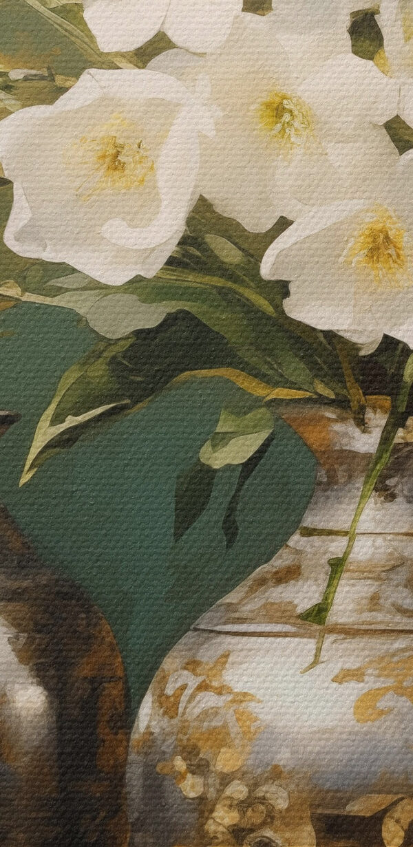 Vase with white flowers and a bowl