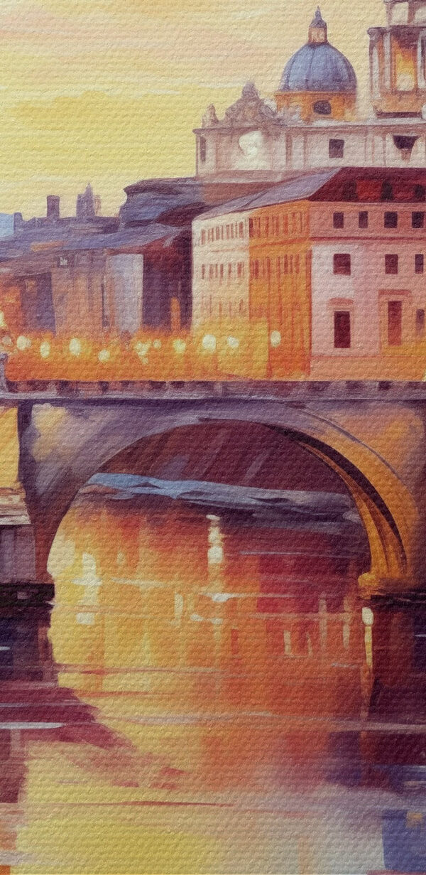 Bridge over a river with a building in the background