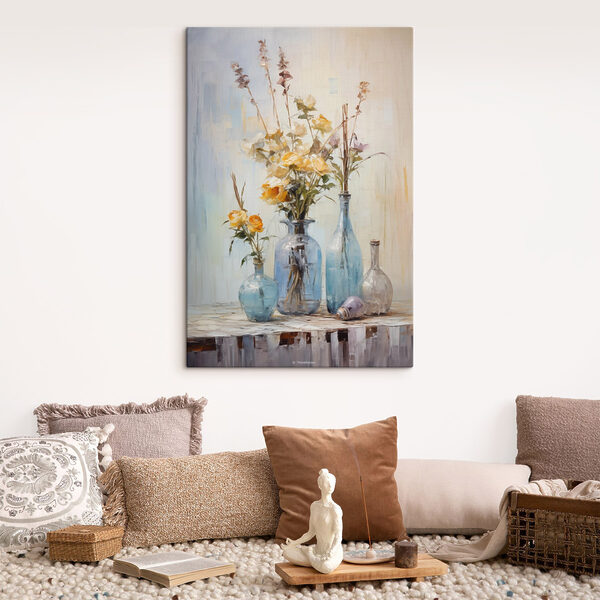Painting of flowers in vases