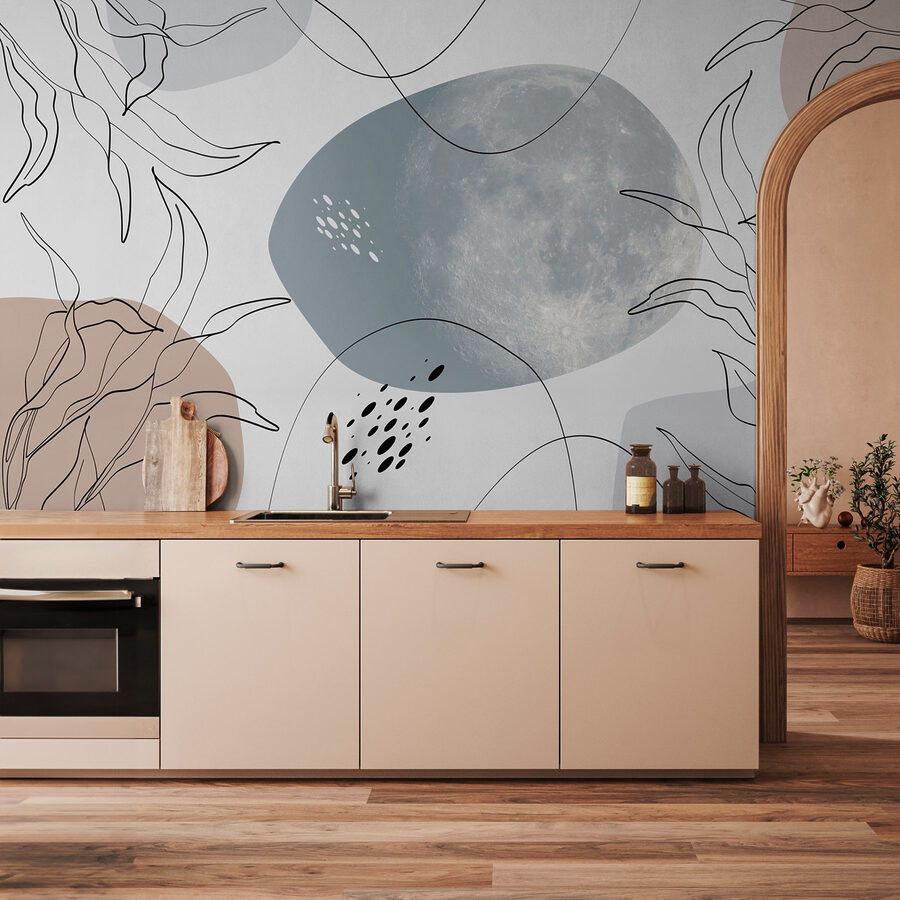 Luna y plantas sobre fondo blanco