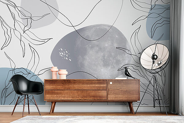 Luna y plantas sobre fondo blanco Luna y plantas sobre fondo blanco
