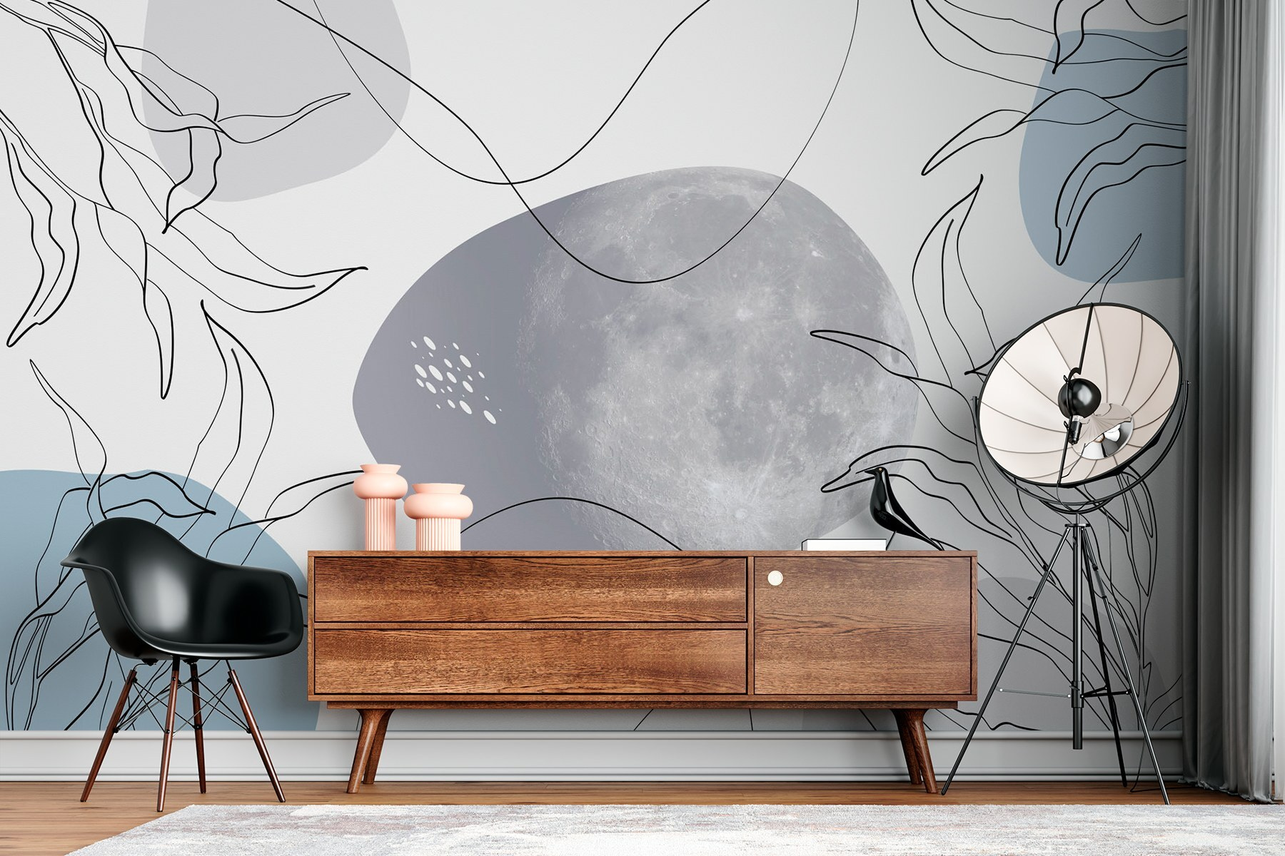 Moon and plants on a white background