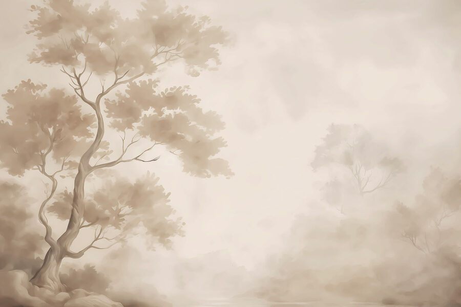 Árbol en la niebla con agua