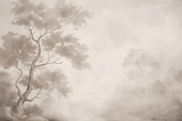 Tree in fog with clouds